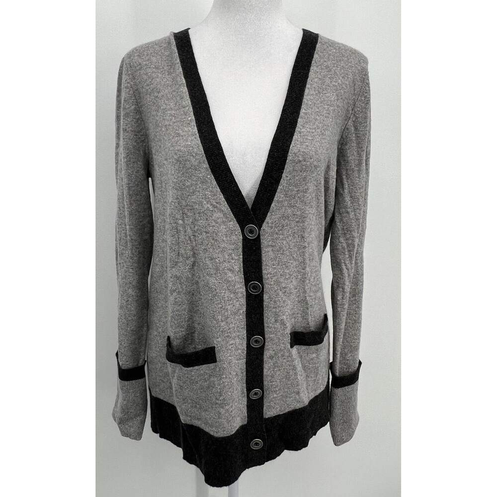 Neiman Marcus Cashmere Cardigan Button Front Sz M Colorblock Gray Pockets Dad